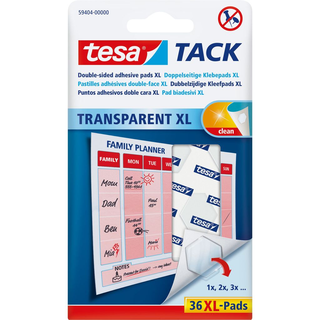 tesa TACK Klebepads XL transparent beidseitig klebend transparent 36 Stück
