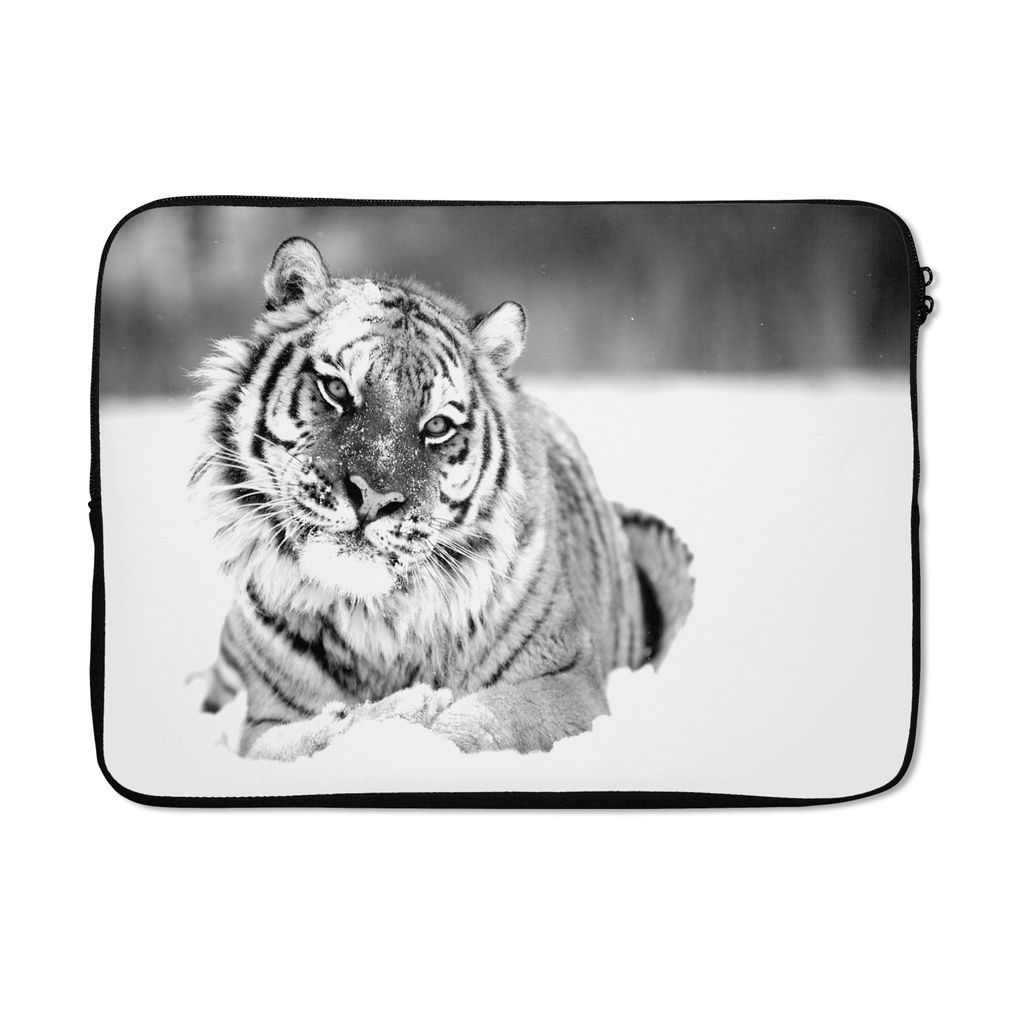 MuchoWow Laptop Hülle 14 ZollTiger - Schnee - Schwarz - Weiß Laptoptasche - Laptoptasche - Stoßsicher - Schutzhaube
