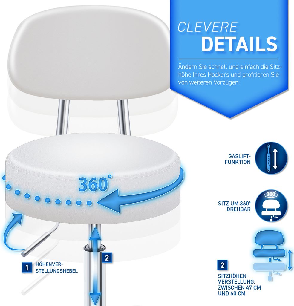 TRESKO Roller Stool White s opěradlem Pracovní stolička Obrázek produktu 5