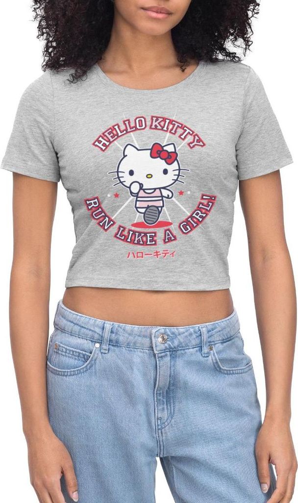 Spreadshirt Hello Kitty Run Like A Girl Sport Crop Top, XL, Grau meliert