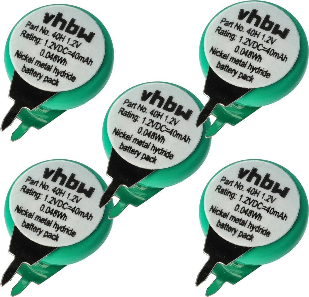 vhbw 5x NiMH Ersatz Knopfzellen-Akku Typ 1/V40H 2-Pins Produktbild 