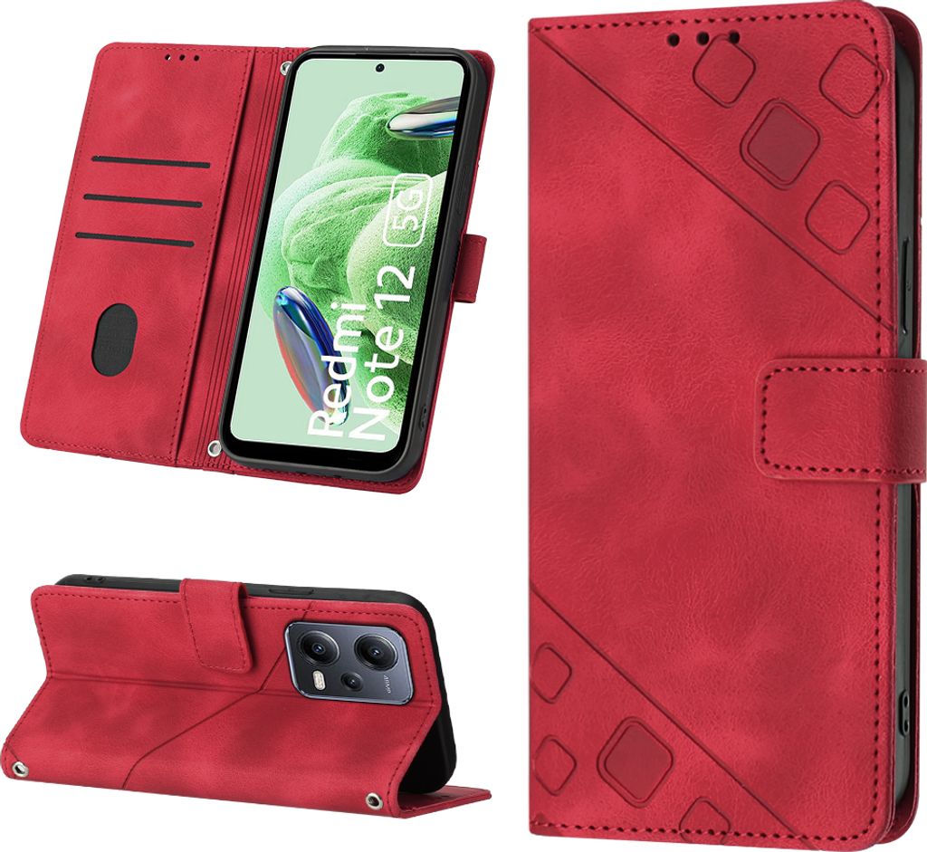 Hülle für Xiaomi Poco X5 /Redmi Note 12 5G Prägung Flip Leder Brieftasche Schutzhülle mit Ständer Rot