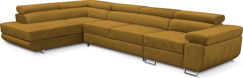Ecksofa Miami Long Monolith 48 -form mit Schlaffunktion und Bettkasten GOLD, Links Ottomane
