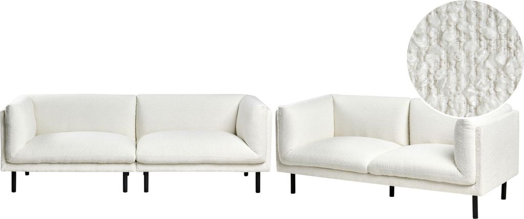 BELIANI Sofa Set Cremeweiß Bouclé Stoff 5-Sitzer Gepolstert mit Schwarzen Metallbeine Modernes Design Couch Wohnzimmermöbel