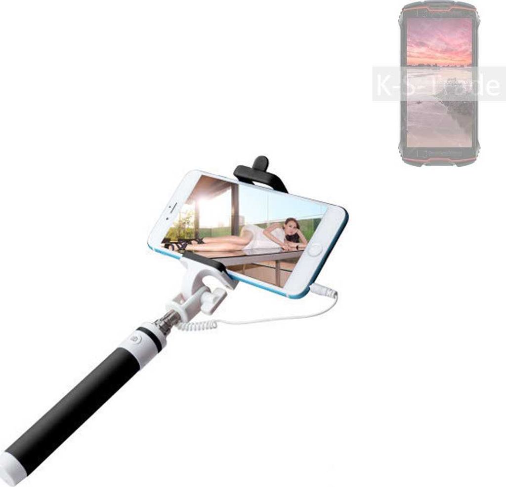 K-S-Trade Selfie Stick kompatibel mit Cubot King Kong Mini 2 Pro Selfiestick kabelgebunden Monopod mit Kabel Stab Stange Selfportrait Handheldstick