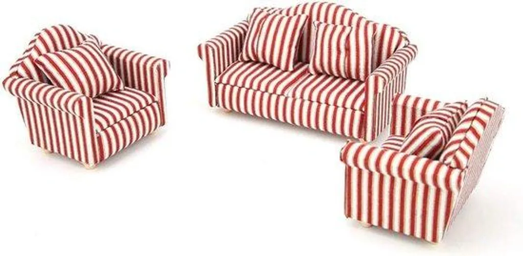 Aménagement salon de maison de poupées canapé orange rose élégant