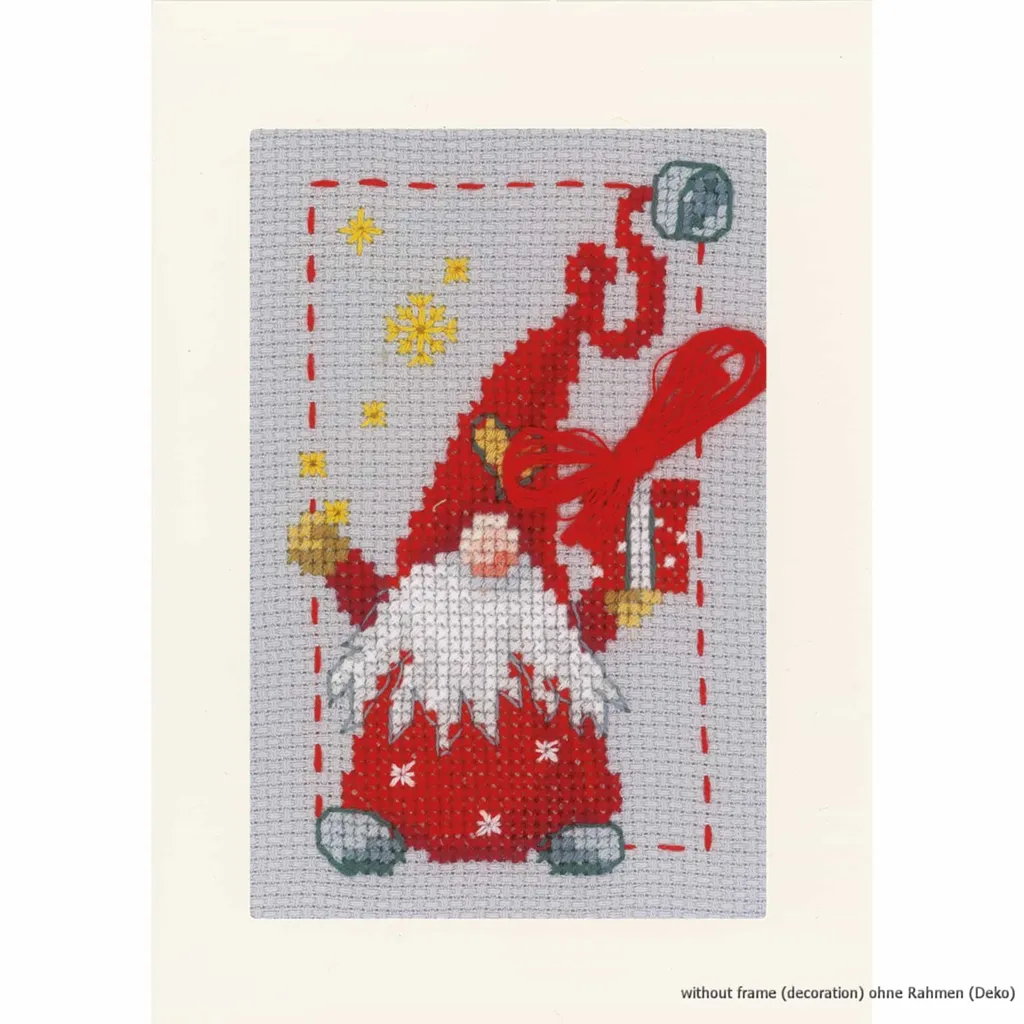 Set 3 Biglietti Natale Gnomi Vervaco - Ricamo Punto Croce Contato - 13