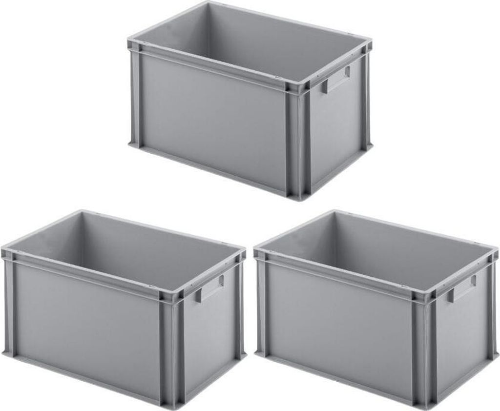 SuperSparSet 3x Eurobehälter mit geschlossenem Griff | HxBxT 32x40x60cm | 56 Liter | Grau | Eurobox, Transportbox, Transportbehälter, Stapelbehä...