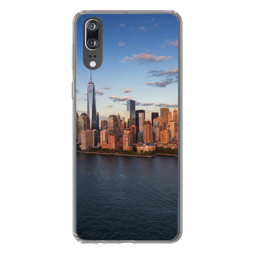 MuchoWow Handyhülle Schutzhülle Hülle für Huawei P20 New York - Skyline - Boot Silikon Softcase Handy Hülle - Hardcover
