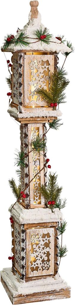 BELIANI LED Weihnachtsdeko Straßenlaterne Hellbraun Tannenholz mit Zierschmuck Weihnachtsmotiv Dekofigur für Innenbereich Flur Wohn- und Schlafzi...