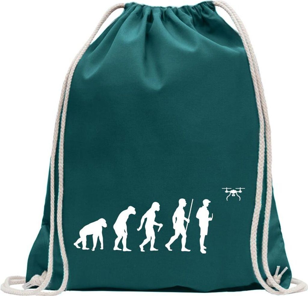 Kiwistar - Turnbeutel - petrol - Drohnenpilot Evolution - Fun Rucksack Sport Beutel Gymsack Baumwolle mit Ziehgurt