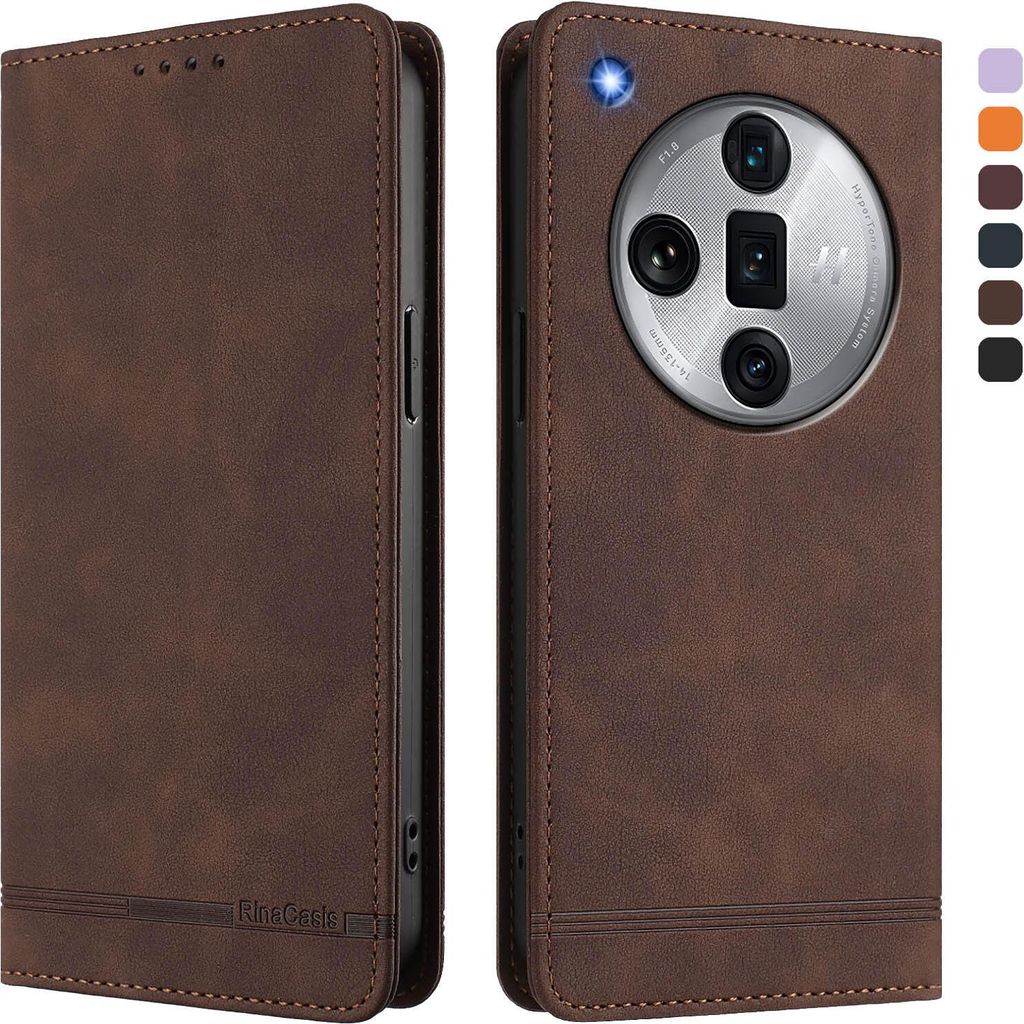 Hülle für Oppo Find X7 Ultra, Retro Kunstleder Ständer Klapphülle mit Kartenfächer und Magnetische Braun
