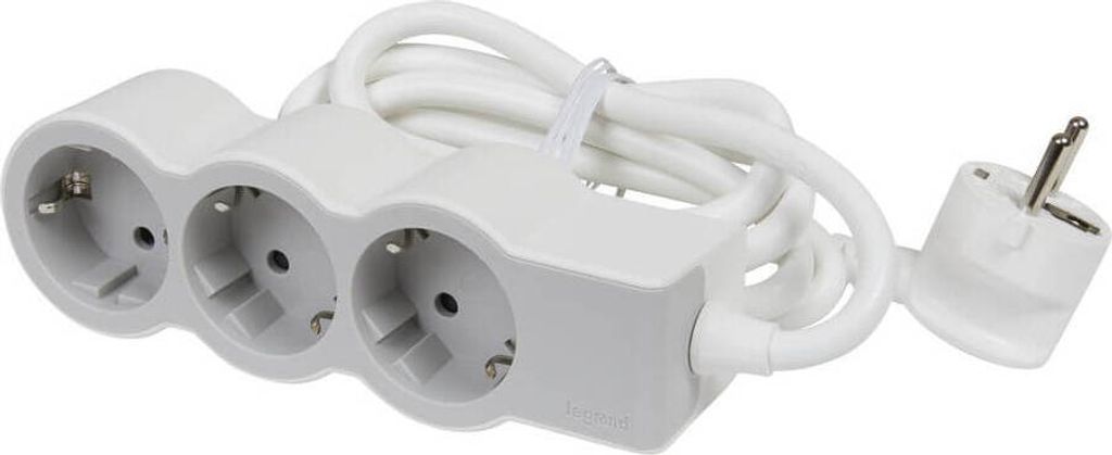 Legrand Flache Steckdosenleiste 3x Steckdose, 1,5 Meter Kabel weiss-grau 694549