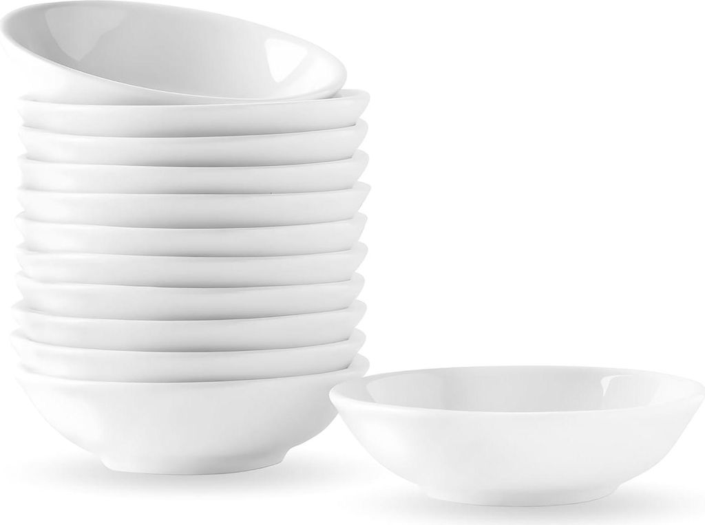 Runde Sojasauce Dipping Schalen - 12er Set Porzellan Aquarell Palette Weiß 1,0 oz