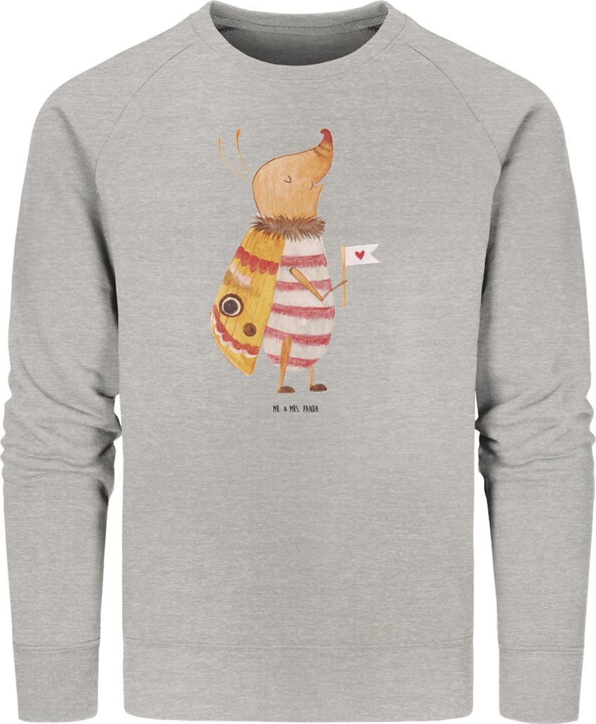 Mr. & Mrs. Panda Baumwoll Pullover Nachtfalter Fähnchen Größe L - Heather Grey - Geschenk, Sweater, Käfer, Eco, Sweatshirt, Spruch Witzig, Sü...