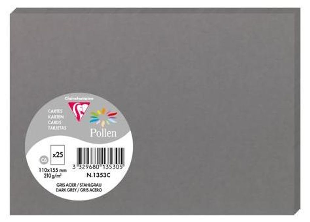 Clairefontaine Karte C6 Pollen 210g Dunkelgrau 110x155 mm Packung mit 25 Stück