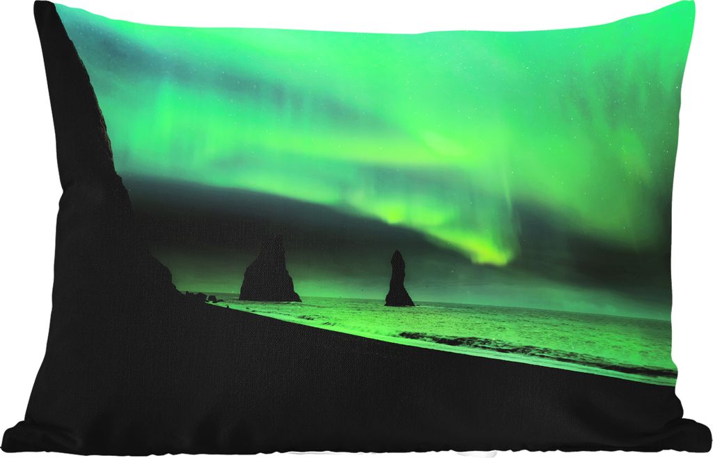 MuchoWow Outdoor Kissen - Nordlichter - Meer - Island - 60x40 cm - Wetterfest - Lounge Kissen - Zierkissen - Kissen für Innenräume