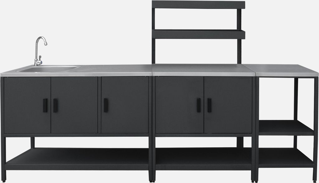 sweeek - Outdoor-Küche 3 Elemente aus Edelstahl - Schwarz Produktbild 