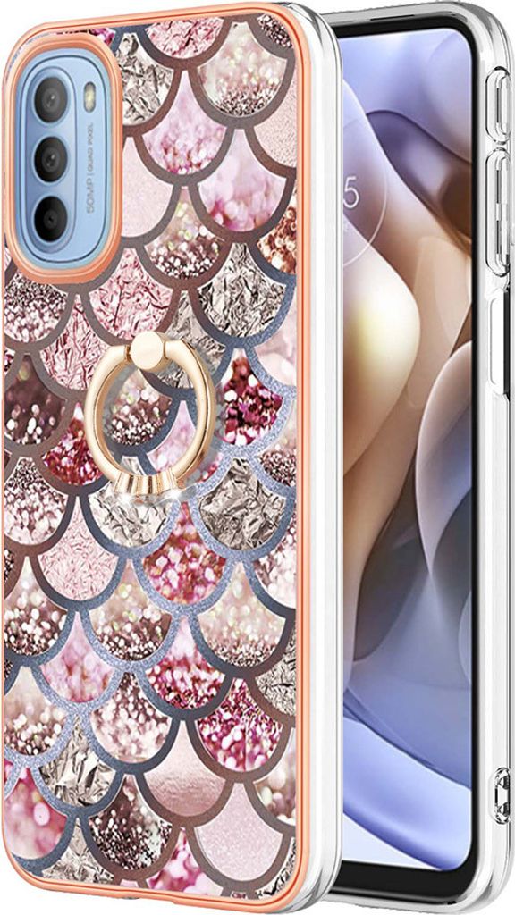 Hülle für Motorola Moto G31 / G41 Muster TPU Silikon Stoßdämpfer Bumper Schutzhülle mit Ring Ständer Kaffee