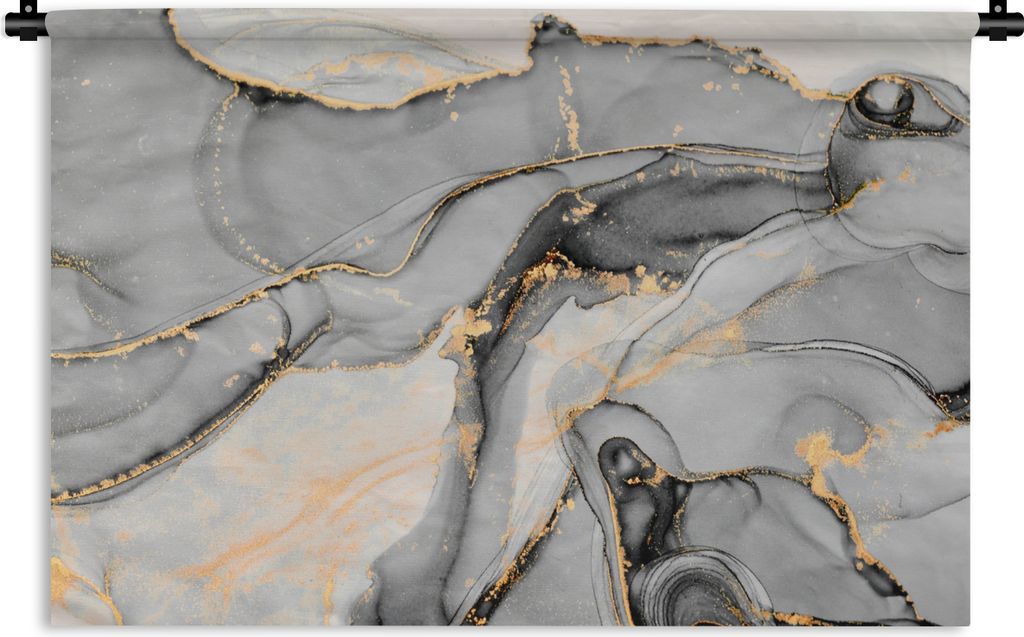 MuchoWow Wandteppich Wandbehang Marmor - Gold - Grau 90x60 cm Tapisserie Dekoration Wandtuch - Wandskulpturen - Bildteppich