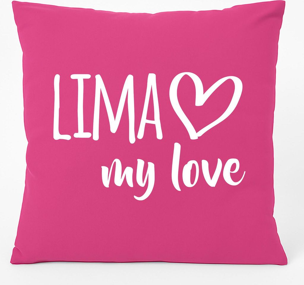 Huuraa Kissen Lima my love 40x40cm mit Füllung Fuchsia Baumwolle Dekokissen Geschenkidee