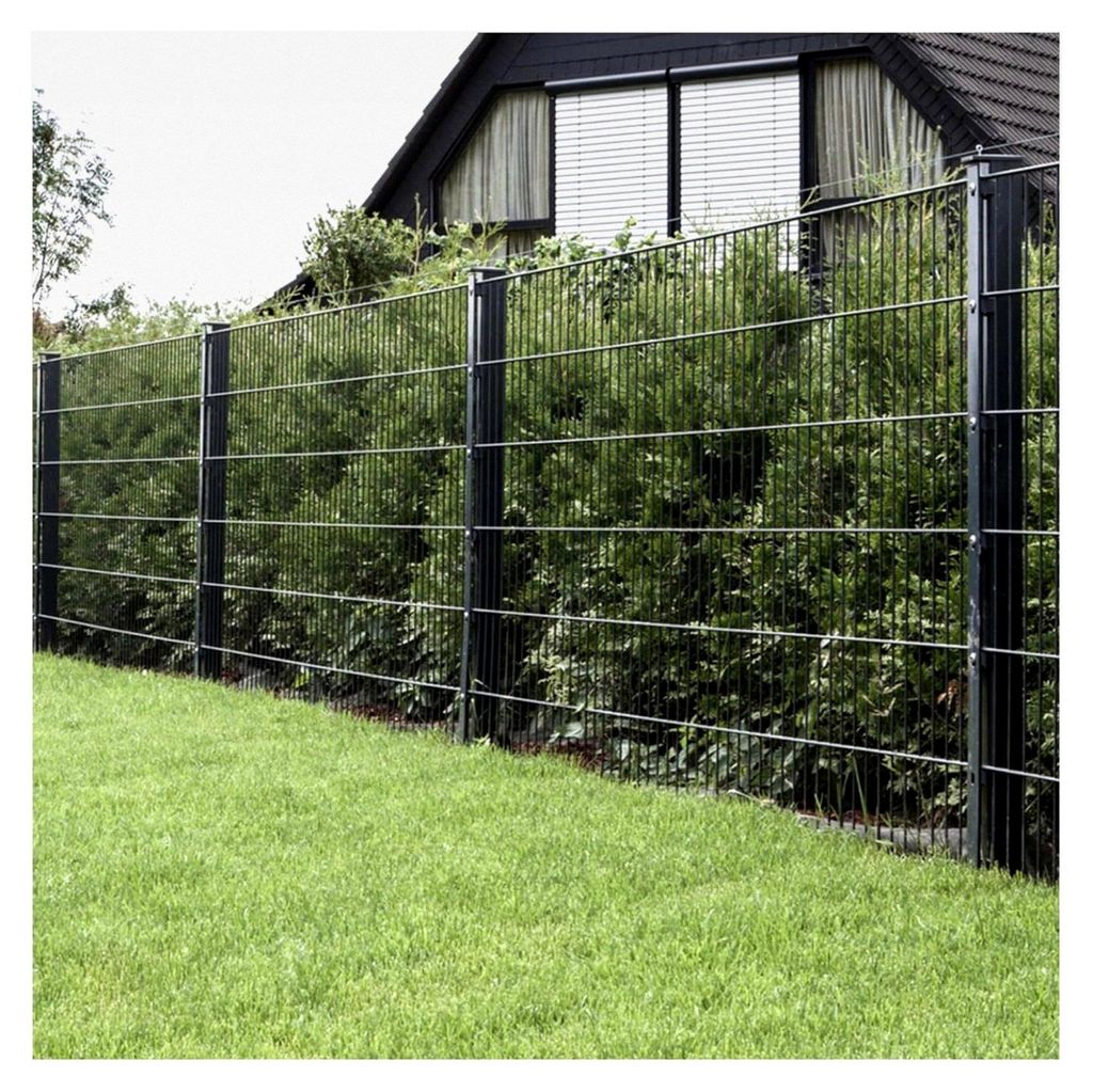 Doppelstabmattenzaun Komplettset I je 200 cm Mattenzaun I 6/5/6 verschiedene Längen und Höhen – mit Klemmhalter Anthrazit, Grau RAL 7016 Höhe ...