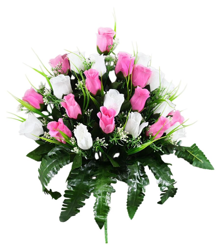 Künstlicher Friedhofsblumenstrauß mit 24 künstlichen Seidenrosenköpfen für Grabsteine und Vasen