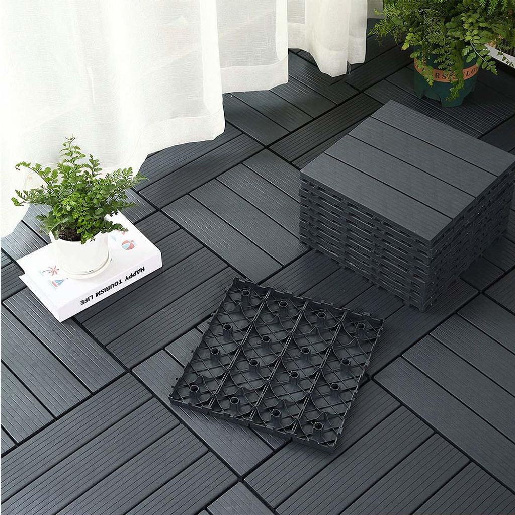 44 Stück PVC Terrassenfliesen 30x30x2 cm, ca. 4 m², Produktbild 