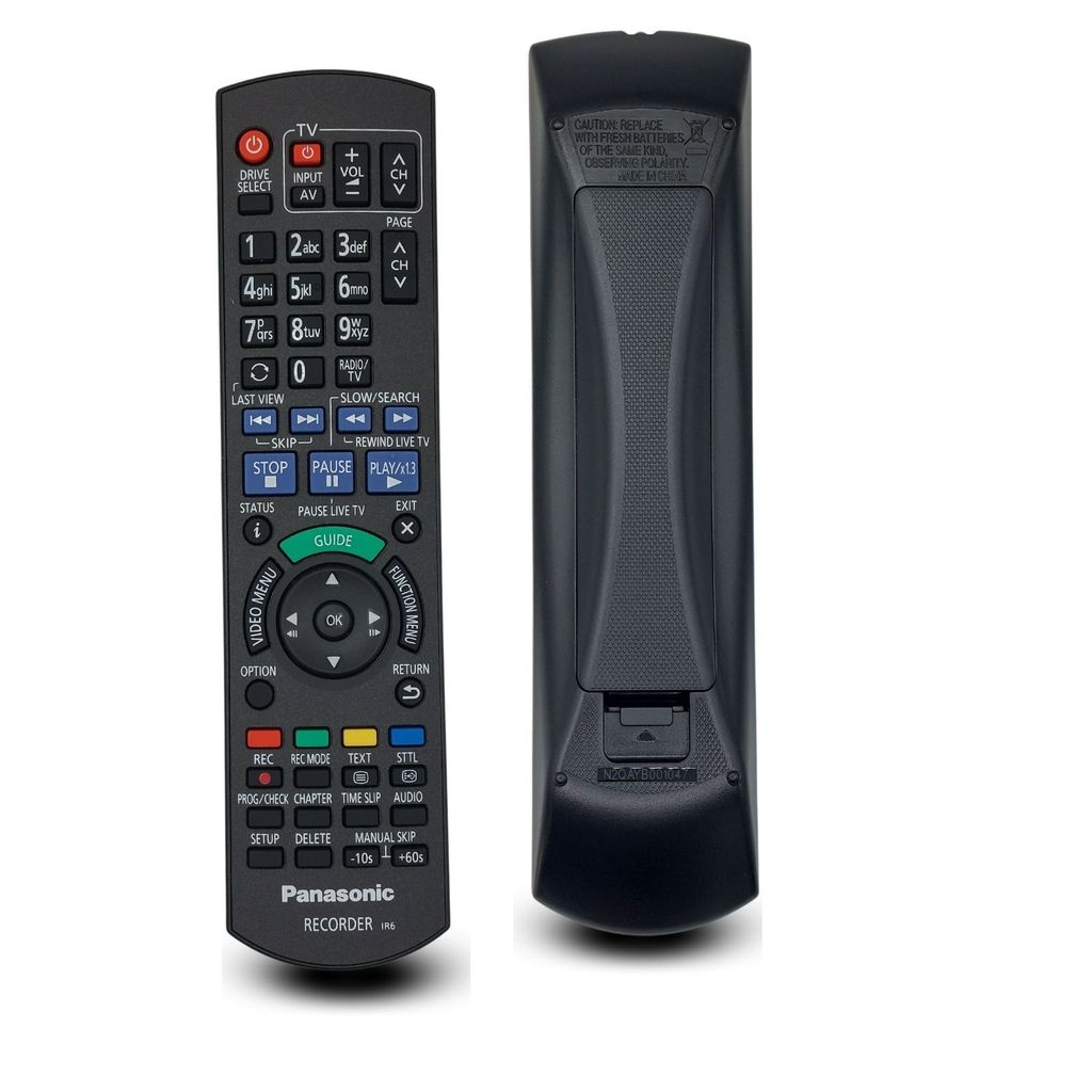A front and back view of a Panasonic remote control.