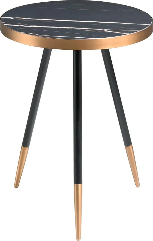Bout de canapé design rond en marbre porcelaine et structure métal noir
