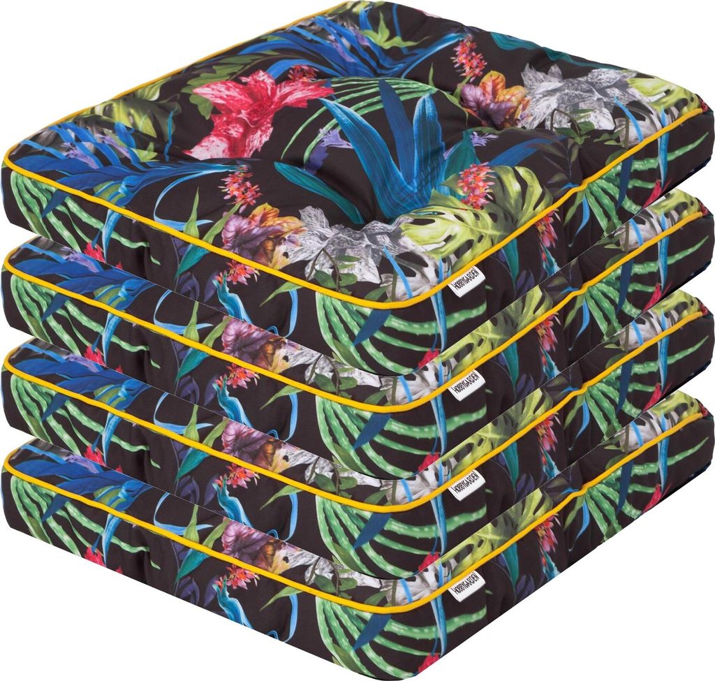 Gartenstuhl-Kissen Klara – 49×47 cm, 8 cm dick – mit Bändern, wetterfest, gepolstert, dekorativ gesteppt | Pillowprim