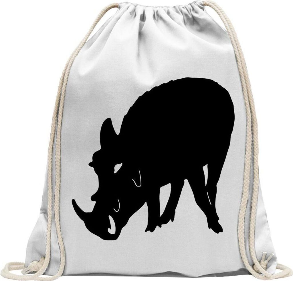 Kiwistar - Turnbeutel - weiss - Wildschwein Motiv 3 - Keiler - Fun Rucksack Sport Beutel Gymsack Baumwolle mit Ziehgurt