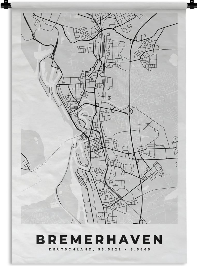MuchoWow Wandteppich Wandbehang Deutschland - Karte - Bremerhaven - Karte - Stadtplan 60x90 cm Tapisserie Dekoration Wandtuch - Foto-Teppich - Ab...