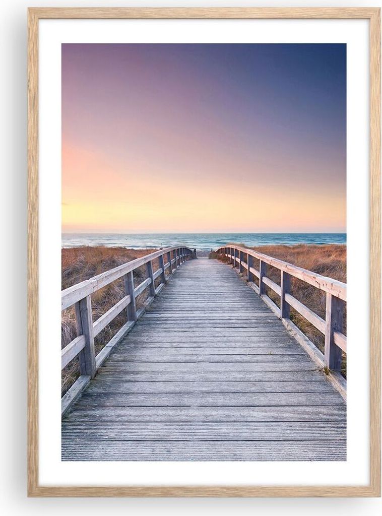 Gerahmtes Poster - Rahmen in heller Eiche - Weg Meer Brücke - 50x70 cm - Wand Bild - Wanddeko - Wandbilder - Kunstposter - Wandposter - Bilderrahm...