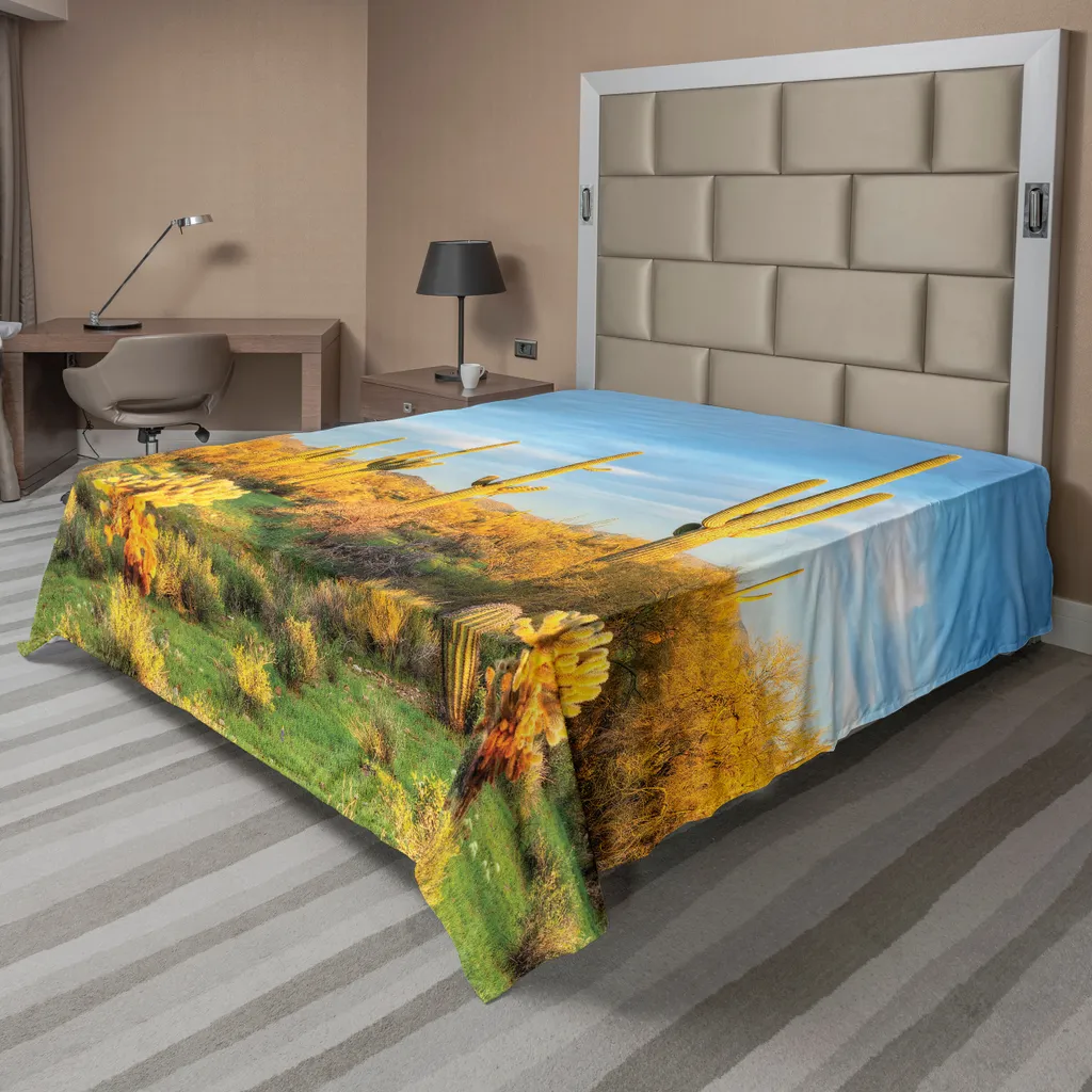 Drap plat microfibre doux motif Paysage Désertique 266x260 cm Bleu