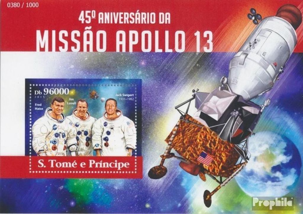 Briefmarken Sao Tome e Principe 2015 Mi Block 1105 (kompl. Ausgabe) postfrisch Apollo 13