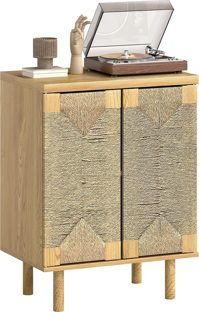 Buffet Boho - Armoire de Cuisine 2 Portes en Mélamine Kaki - 60x40x78 cm