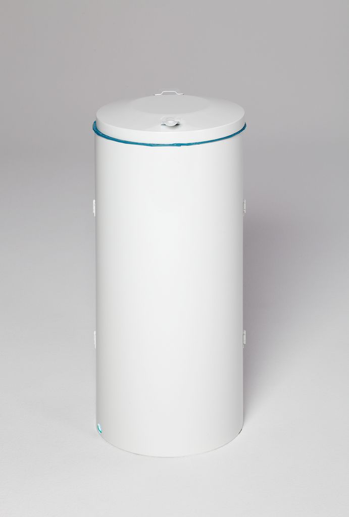 Robuster Abfallsammler mit Deckel & Doppeltür | 150 Liter, HxBxT 98x50x50cm | Stahl | Weiß