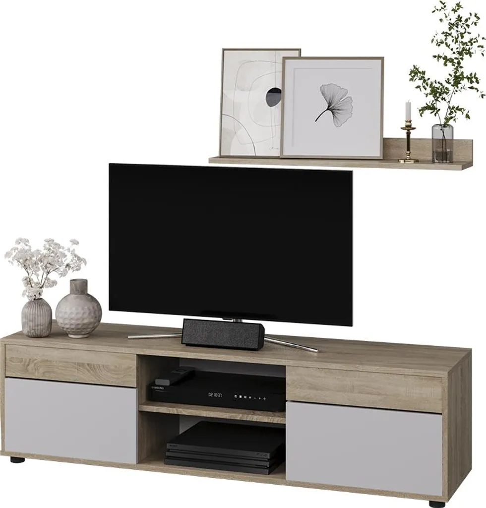78。 Rangement salon efficace : meuble-paroi Vicco Berno Sonoma blanc 57823