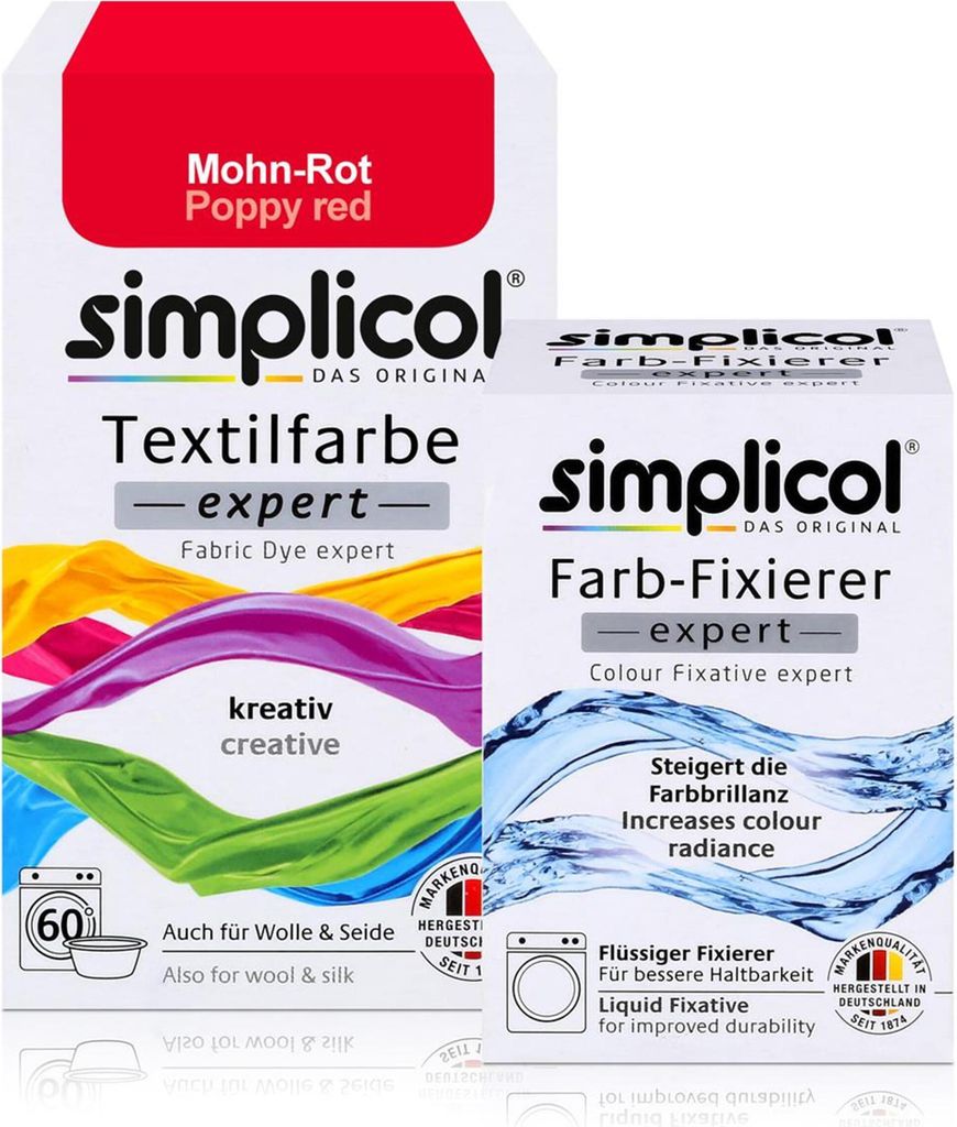 Simplicol Textilfarbe expert Mohn-Rot 150g & Farb-Fixierer Produktbild 