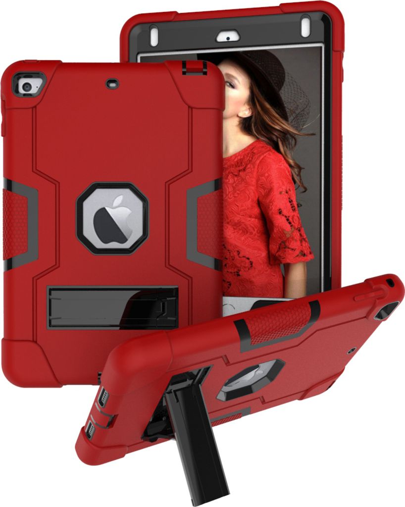 Hülle für iPad Mini 5th/4th Gen 7,9 Zoll Hybrid Dreilagige Robust Stoßfest Schwerlast Schutzhülle mit Ständer Rot Schwarz