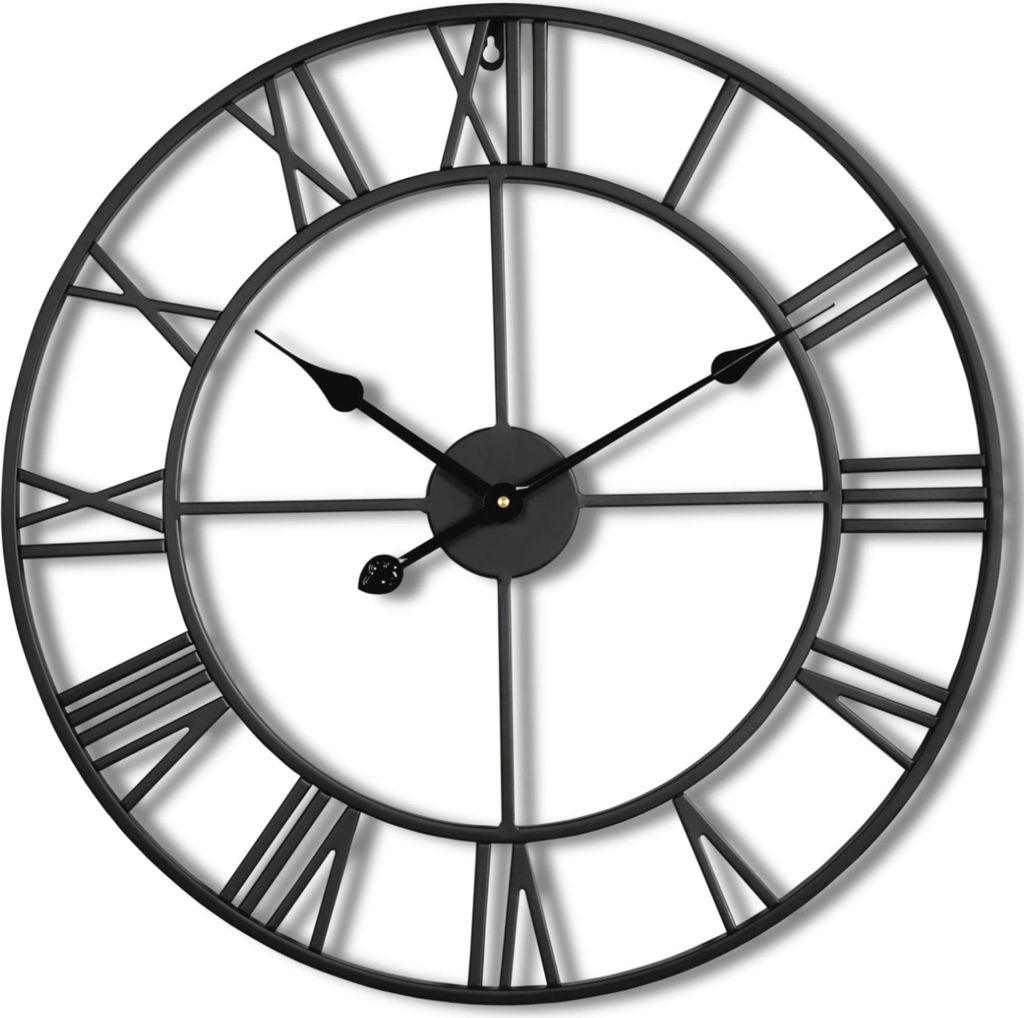 HSXL - Große industrielle Wanduhr aus Metall - 60 cm - Schwarze Wanduhr Ø 60cm, moderne Uhr, dekorative Uhr, Metallwanduhr, Wohnuhr