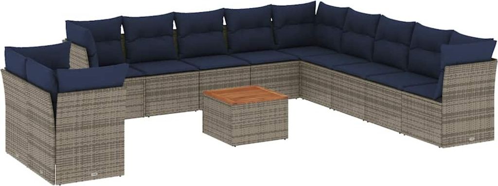 vidaXL 12-tlg. Garten-Sofagarnitur mit Kissen Grau Poly Rattan