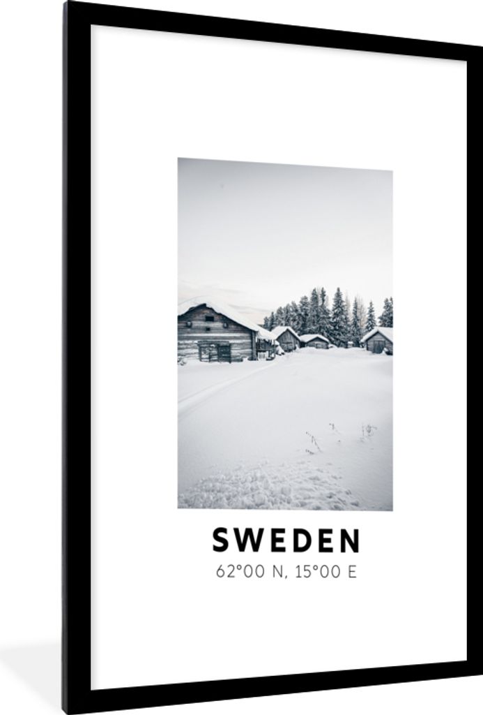 MuchoWow Gerahmtes Poster Schweden - Schnee - Skandinavien 60x90 cm - Poster mit Schwarzem Bilderrahmen Wandposter Rahmen Foto Bilder - Dekoratio...