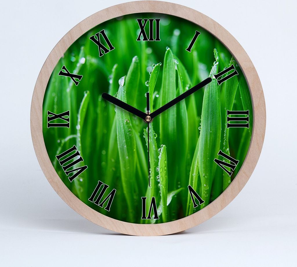 Holzuhr 30fi cm wanduhr - schwarze Spitzen - Gras