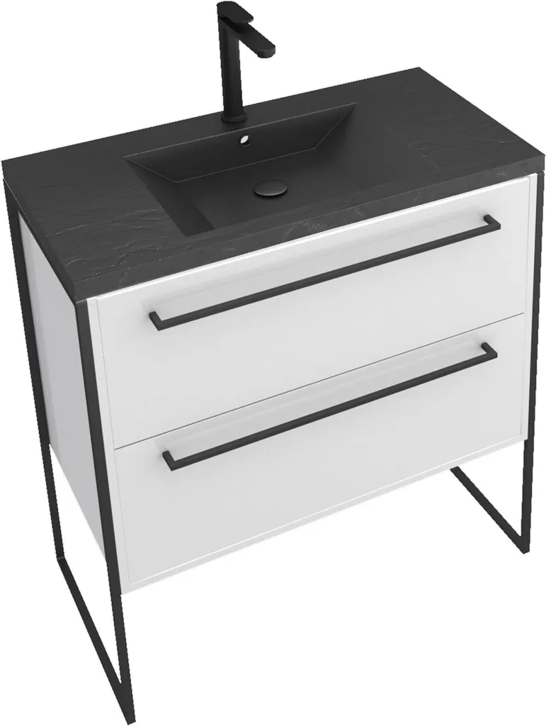Meuble vasque 80x50 cm blanc pour salle de bain moderne avec 2 tiroirs