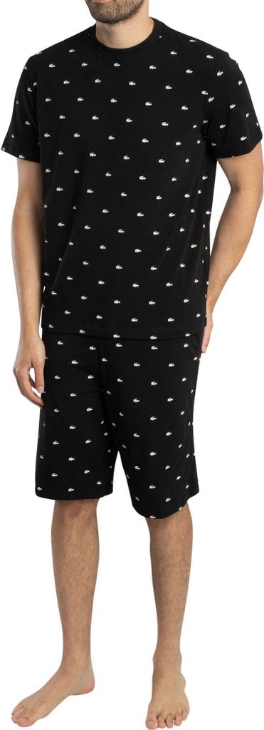 Lacoste Kurzes Pyjama-Set mit Logomuster, Schwarz M