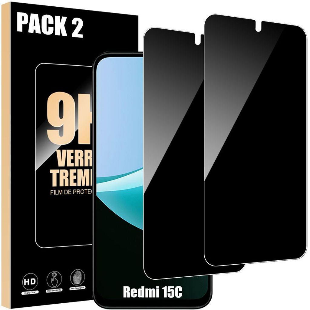 2 Verres Trempés Anti-Espion pour Xiaomi Redmi 15C 4G/5G - Image du produit 