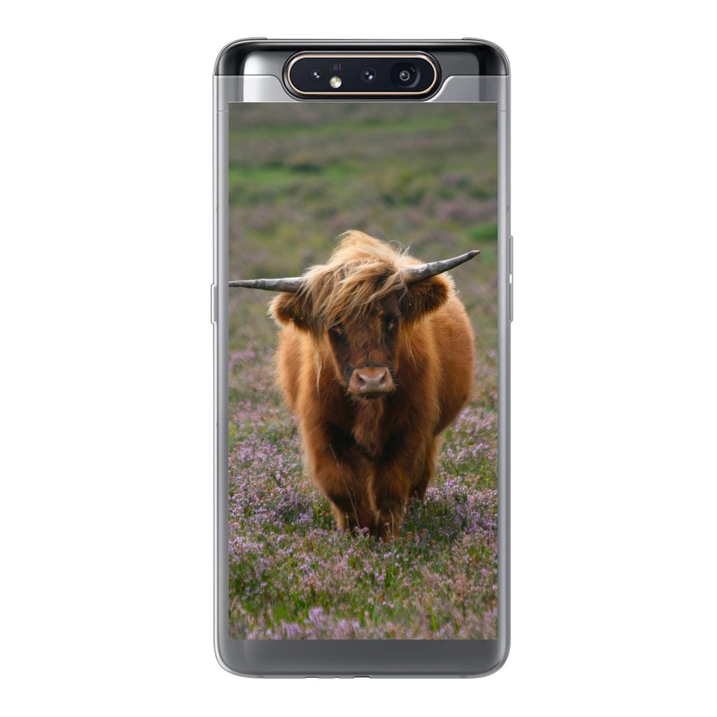 MuchoWow Handyhülle Schutzhülle Hülle für Samsung Galaxy A80 Schottische Hochlandbewohner - Heidelandschaft - Tiere Silikon Softcase Handy H...