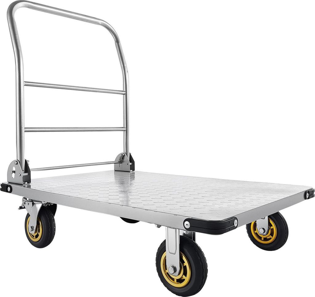Platform Truck, 907.18 kg Capacity, Heavy Duty Steel Flatbed Cart with Swivel Wheels and Handle, Foldable Platform Hand Push Truck Dolly, for Groce...